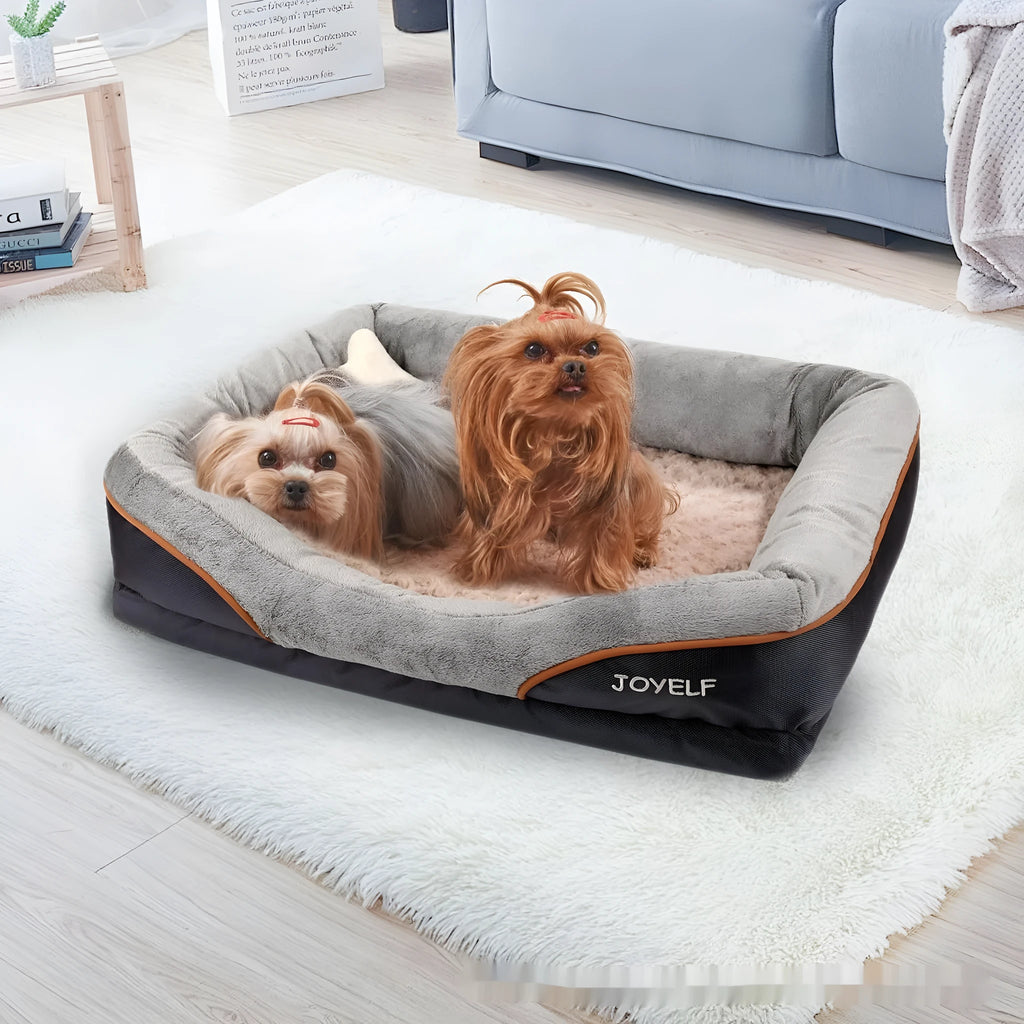Grey two-colour four-side sofa dog bed with soft cloth fabric in L and XL sizes