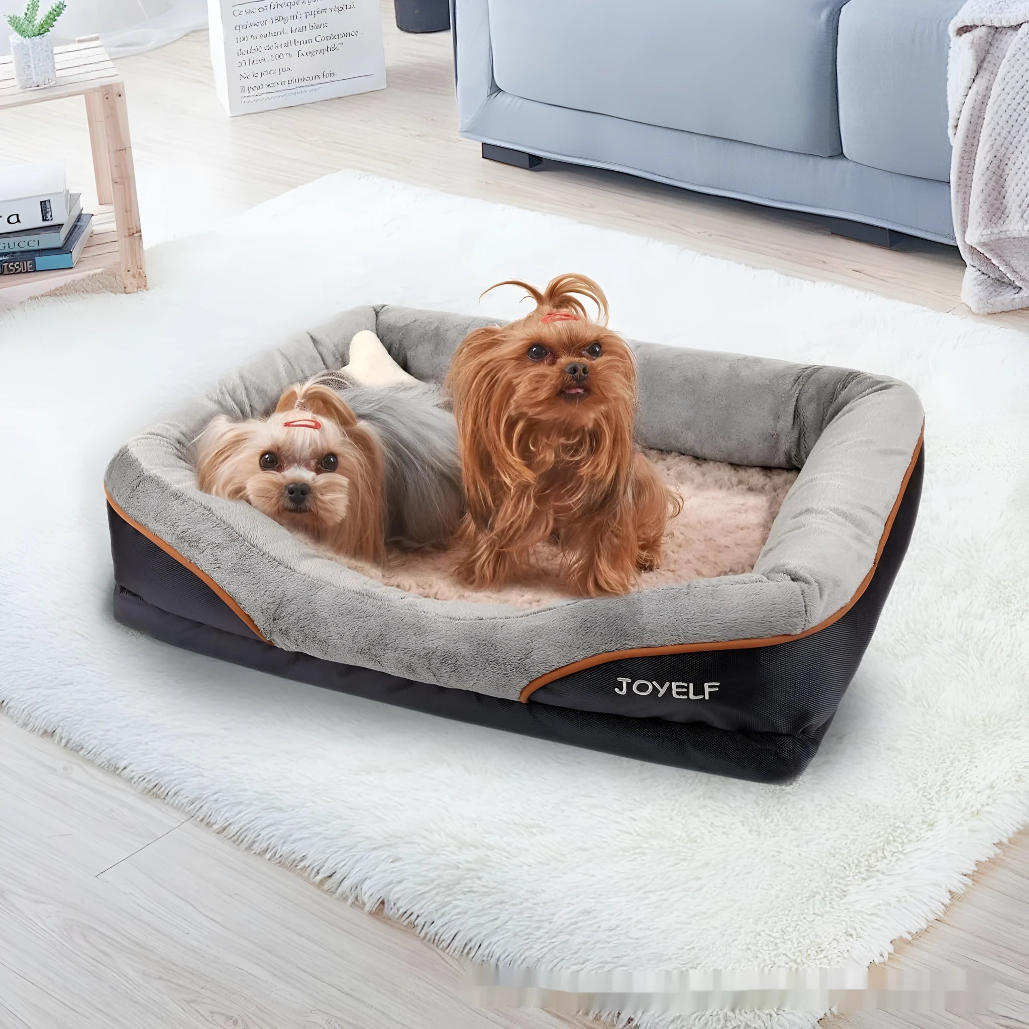 Grey two-colour four-side sofa dog bed with soft cloth fabric in L and XL sizes
