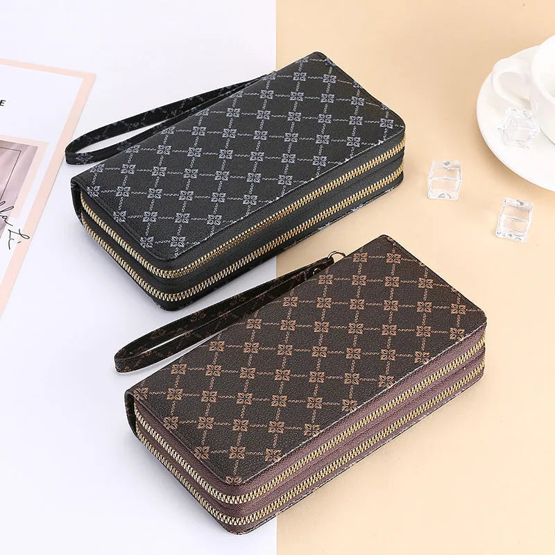 European retro style PU leather wallet clutch with mobile phone bag and coin purse compartments in black colour