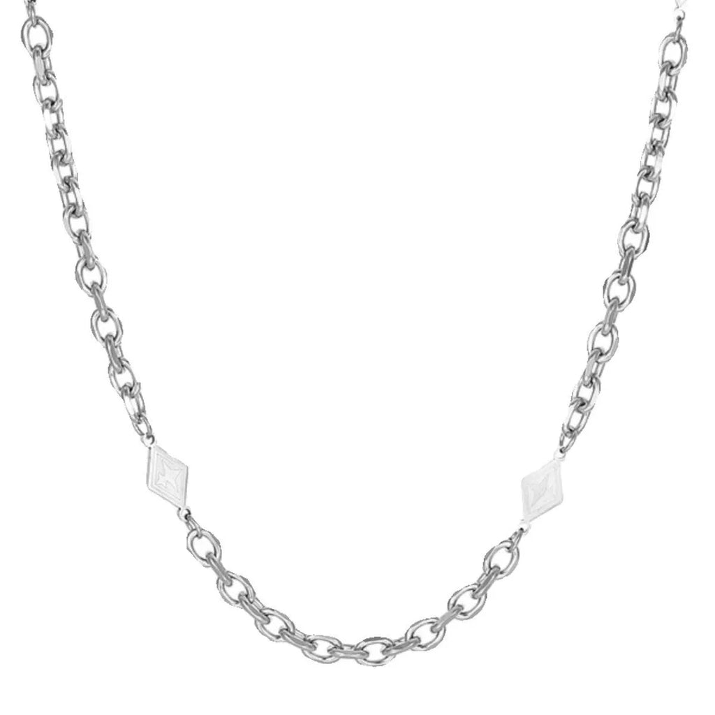 Men's titanium steel diamond pendant necklace on Cuban link chain