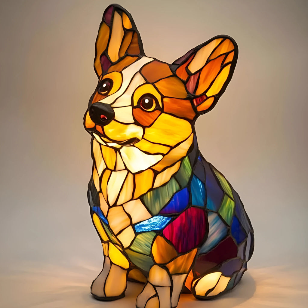 LED small night lamp art animal statue of a dog, creative home desktop decoration in resin and plastic, USB powered