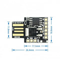 Black Micro USB Development Board with USB port, power LED, and 6 I/O pins on a green PCB