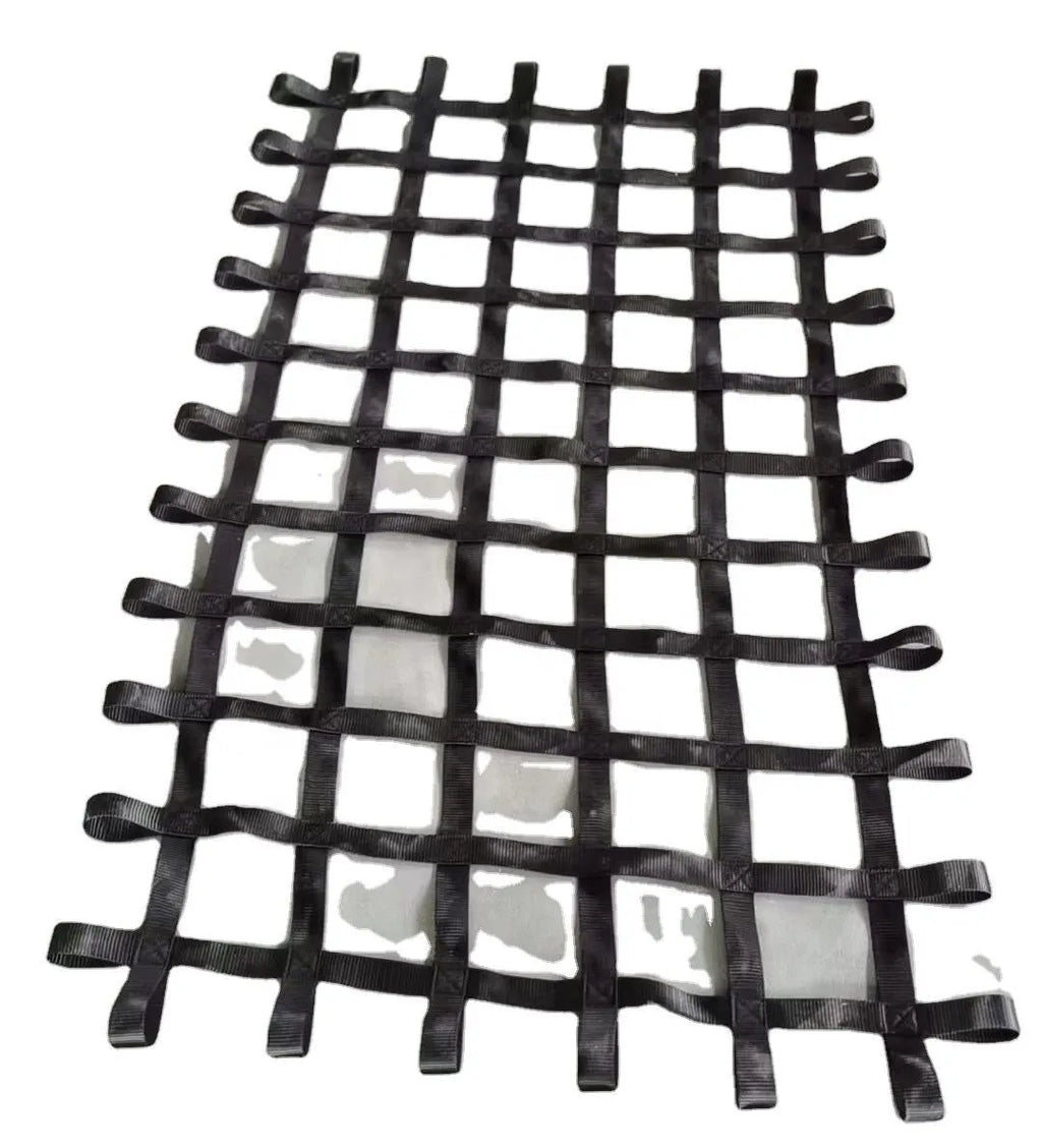 Black high density polyester children's rock climbing net with 1.5 inch ribbon webbing and 5x5 inch mesh
