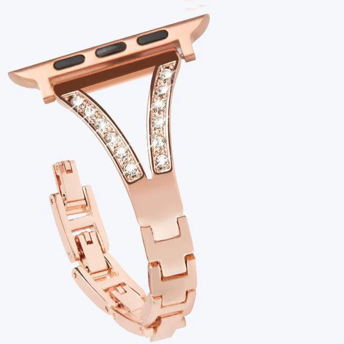 Metal diamond stainless steel watch strap for Apple Watch in silver, black, golden, or rose gold – fits 38/40/41mm and 42/44/45mm models