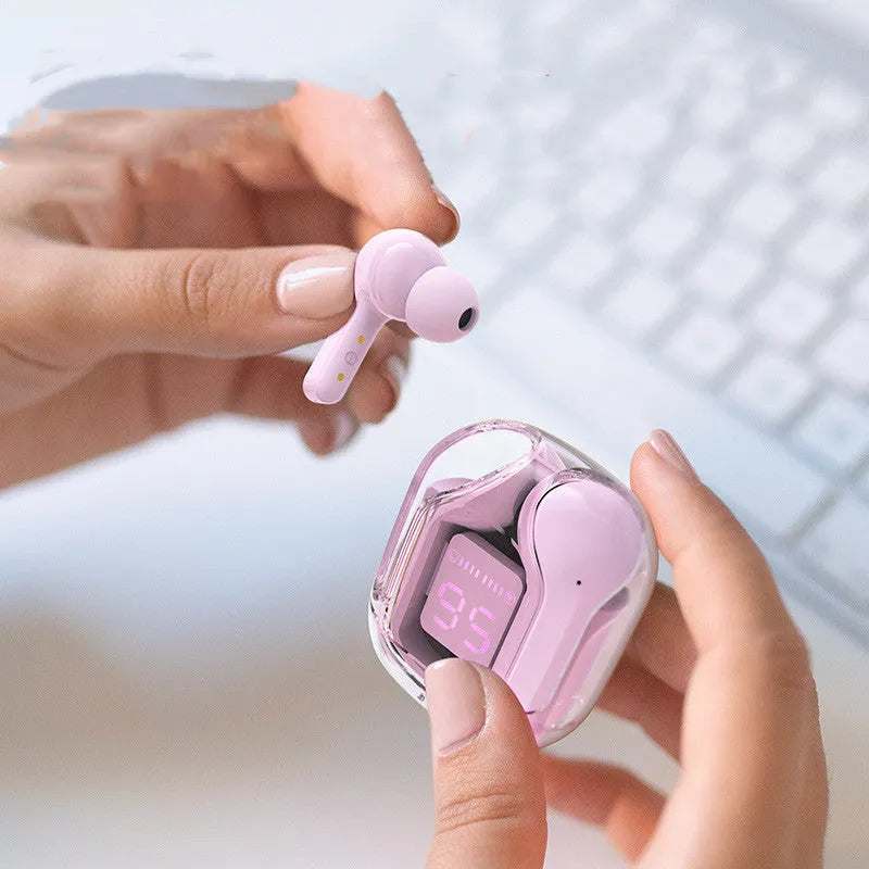 Wireless Bluetooth earbuds with digital battery display in choice of five colours