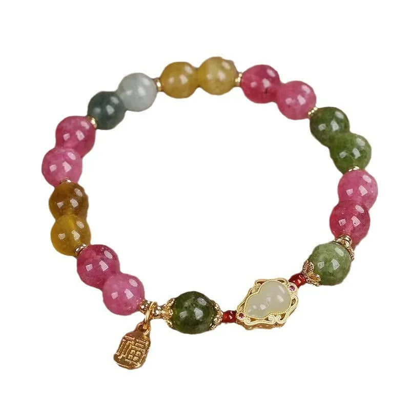 Women's bracelet with gourd blessing card design and colourful tourmaline electroplating finish
