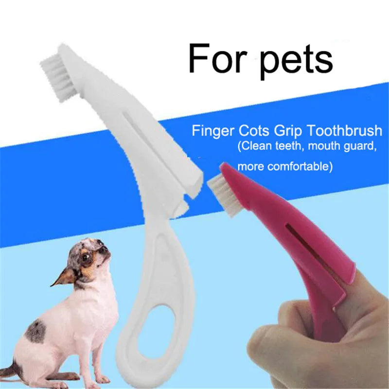 Red and white pet finger toothbrush with soft silicone bristles for cleaning dog and cat teeth