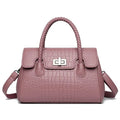 Women's PU handbag with stone pattern, horizontal square shape, available in six colours including red, purple, green, blue, black and grey.