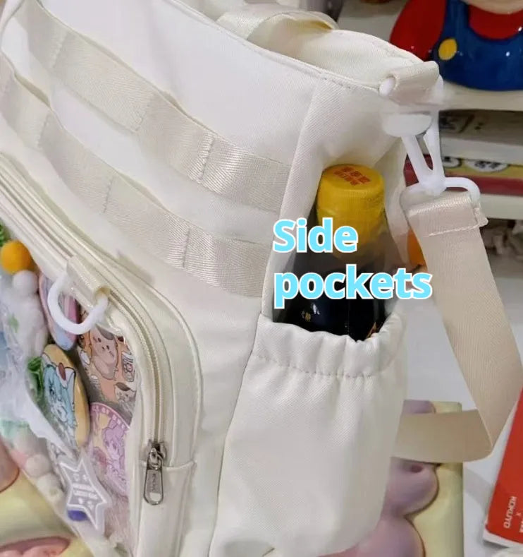 Large capacity Oxford cloth tote bag for women in light blue with sandwich pocket and shoulder strap