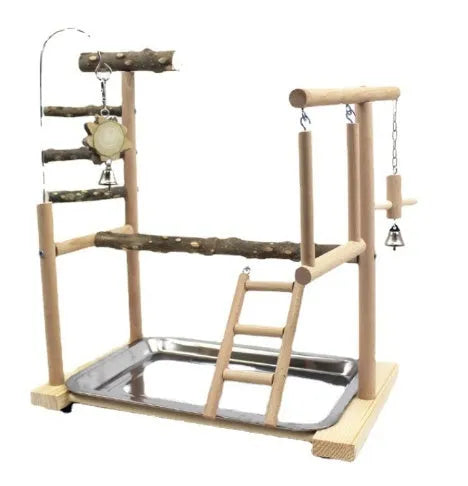 Pepper wood parrot toy stand with Xuanfeng Xiaotai design and tiger skin peony decoration