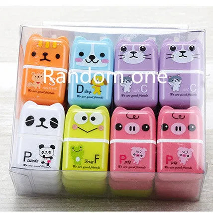 Cartoon animal pencil eraser, plastic, 3x1.5x5cm, mixed colours, 6 pack for pencil writing correction.