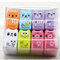 Cartoon animal pencil eraser, plastic, 3x1.5x5cm, mixed colours, 6 pack for pencil writing correction.