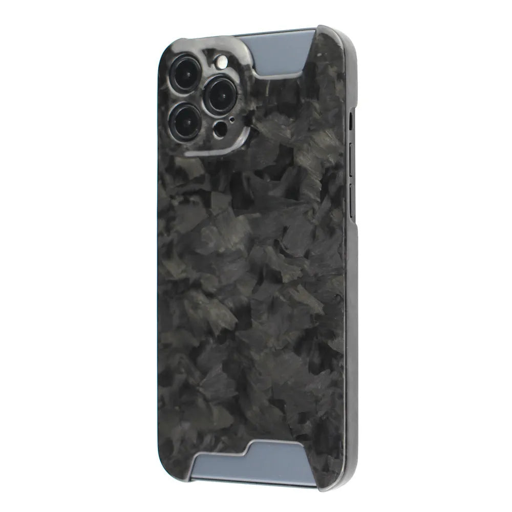 Black carbon fibre forged pattern phone shell for iPhone 12 Pro and 12 Pro Max, back cover type
