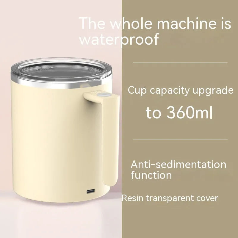 Automatic stirring coffee cup with magnetic mixing technology and rechargeable battery in 360ml capacity