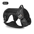 Large tactics camouflage dog harness with quick-release buckles and adjustable straps on a German Shepherd