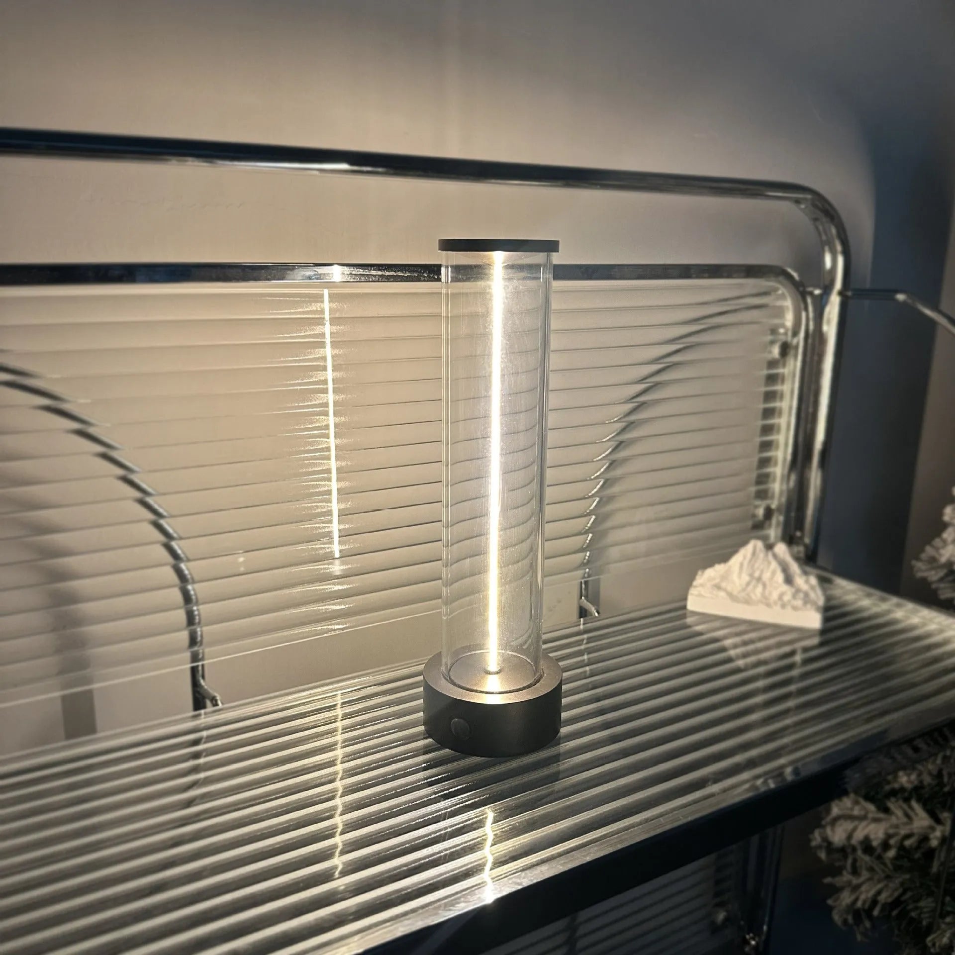 Modern USB-charged LED glass night light with magnetic base, dimensions 53mm by 234mm.