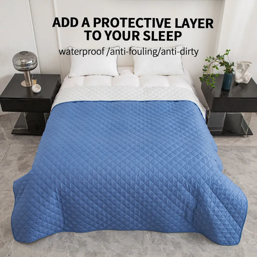 Chemical fibre bedspread with geometric pattern in black, showing sanding finish texture