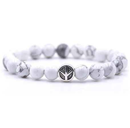 Alloy volcano white turquoise bracelet with natural stone beads in green tiger eye, black agate and blue stone options