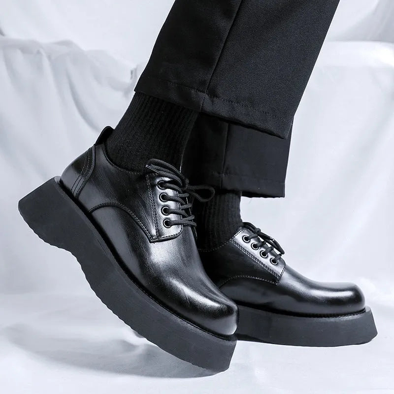 Men's large head leather shoes, cowhide upper, rubber sole, low-top, black or dark brown, sizes 38-44