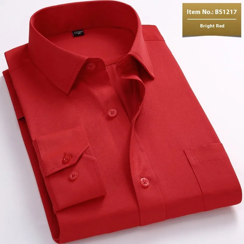 Men's long sleeve flax business shirt in pink diagonal pattern or solid red colour