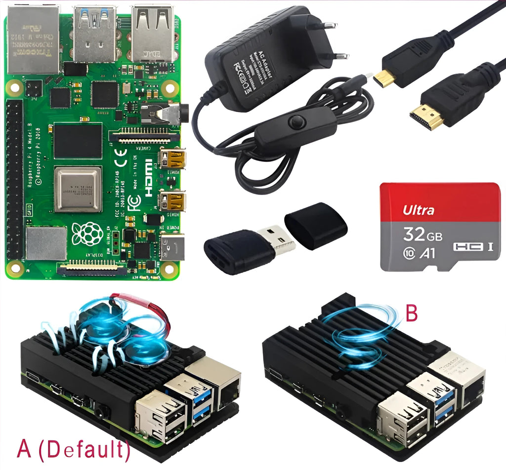 Raspberry Pi 4B onboard development kit with 2GB, 4GB, or 8GB RAM option and EU plug