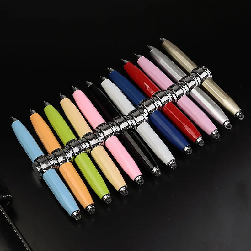 Metal gyro ballpoint pen with spinning mechanism and coloured ink refill options