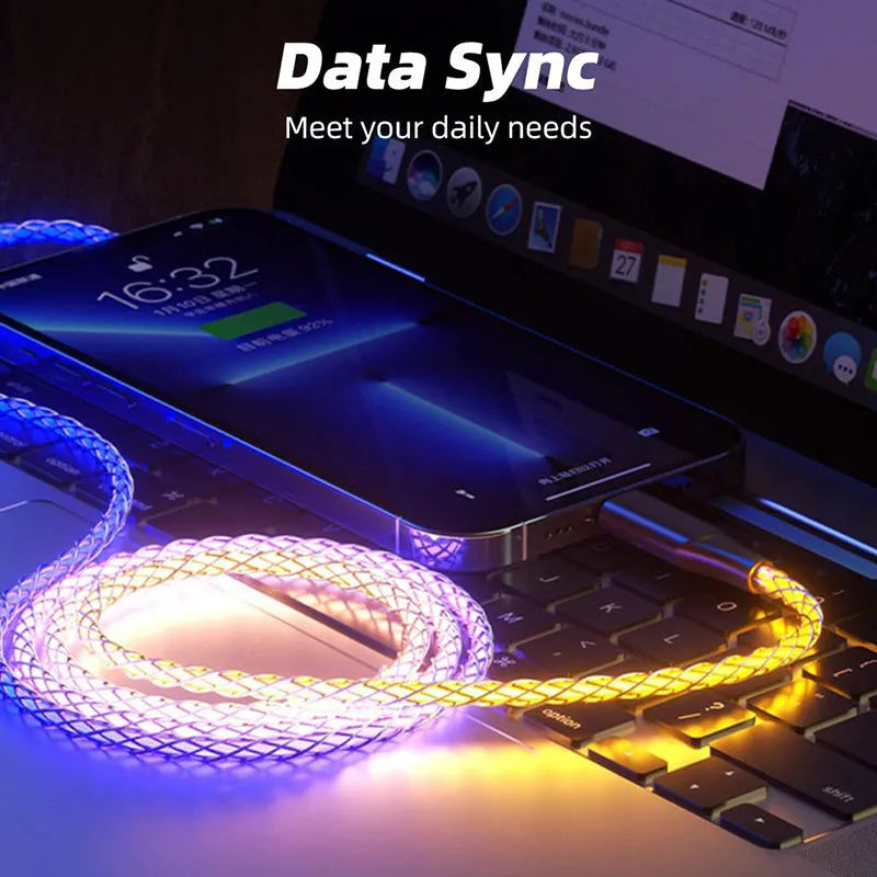 Colourful phantom gradient charging cable with triple splitter connector for charging three devices