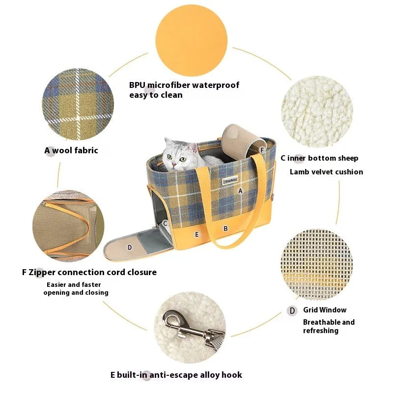 Capsule-shaped pet backpack for cats and small dogs in beige brown colour.