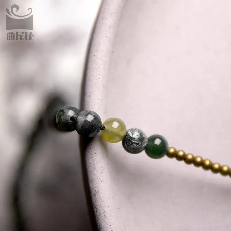Children's ethnic bracelet with multi-layered retro design made from natural crystal or semi-precious stones