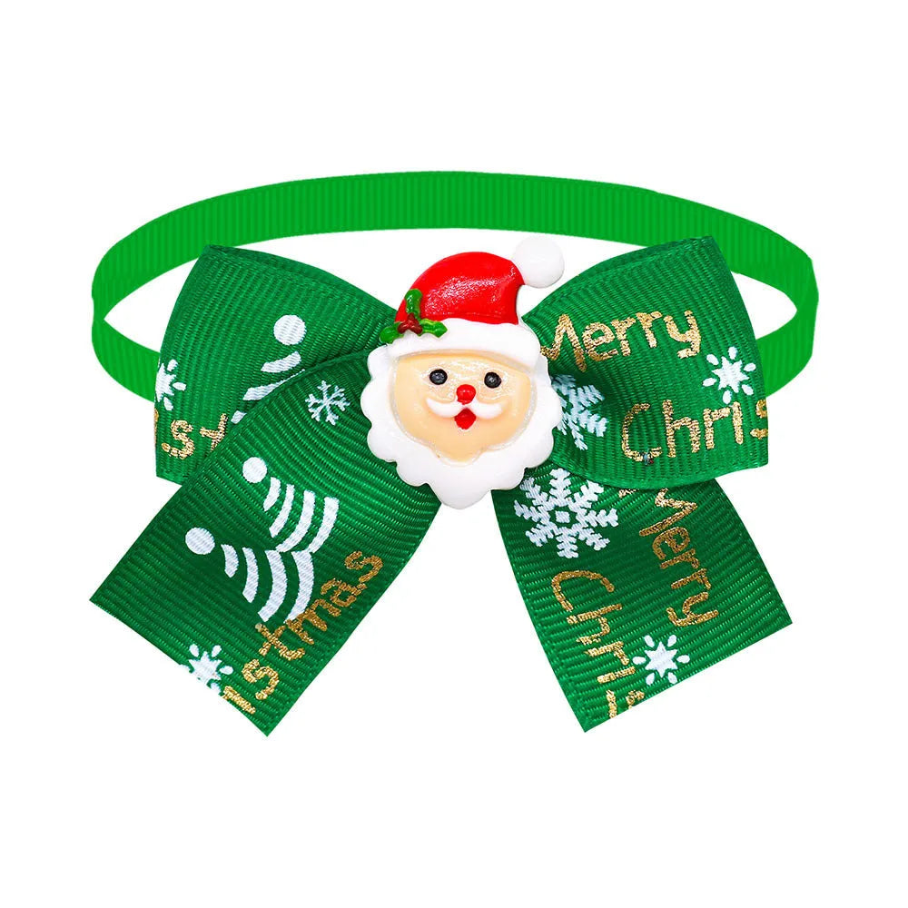 Red and green Christmas pet bow tie with British-style design for dogs and cats