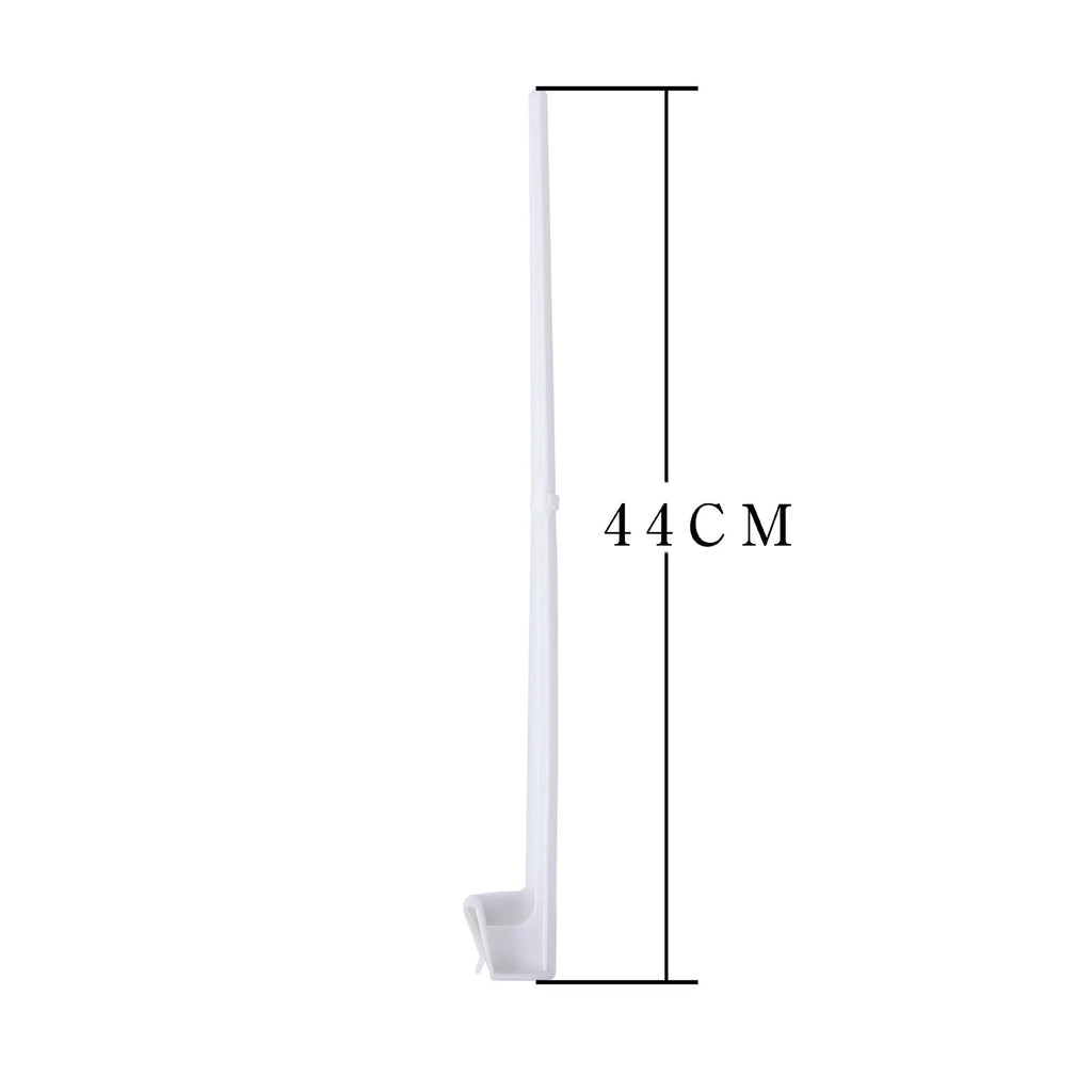 Ten white plastic car window flag pole holders with clip mounts on a clear background.