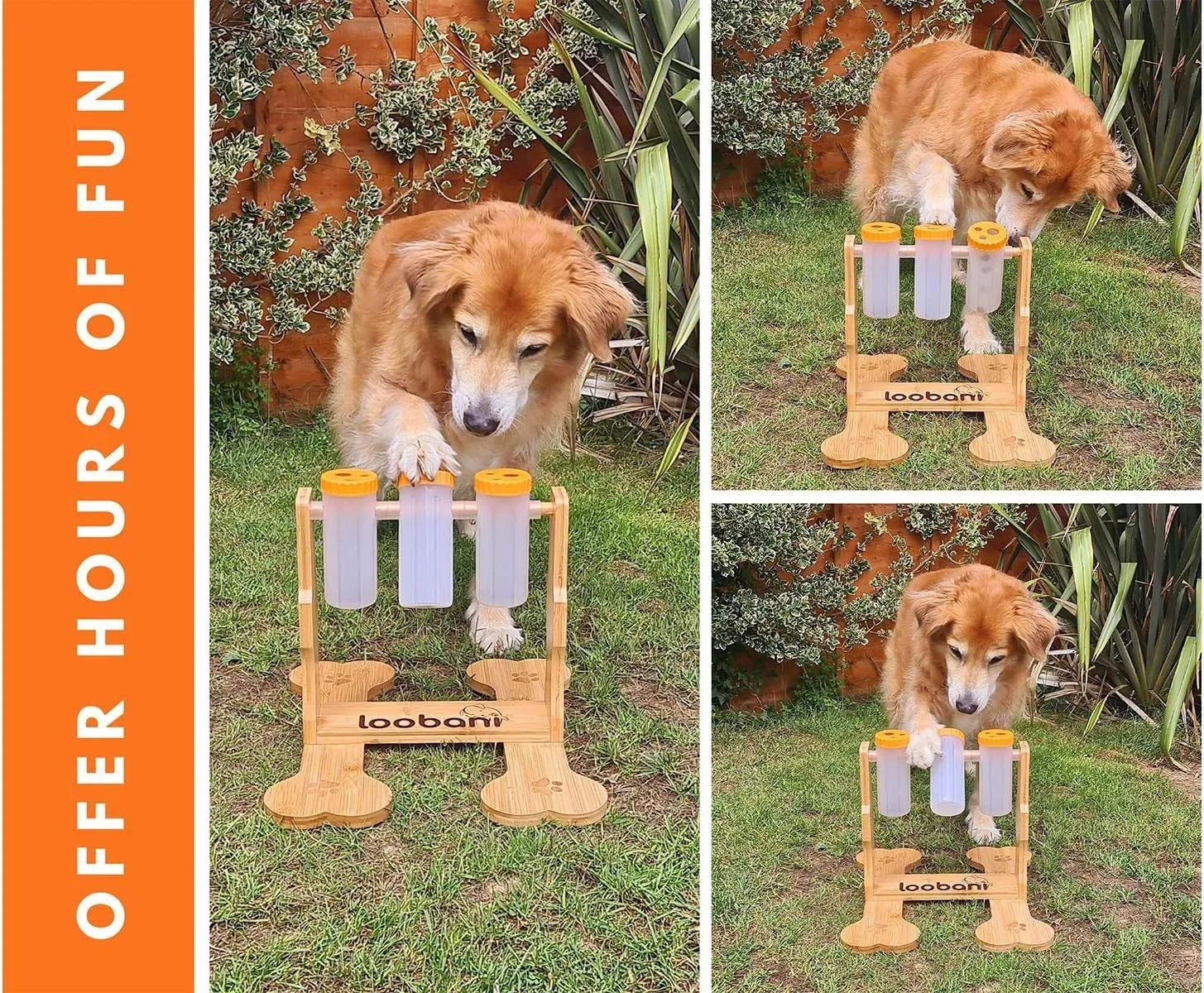 Wood colour wooden interactive dog puzzle feeder toy with dimensions 31x30x20cm