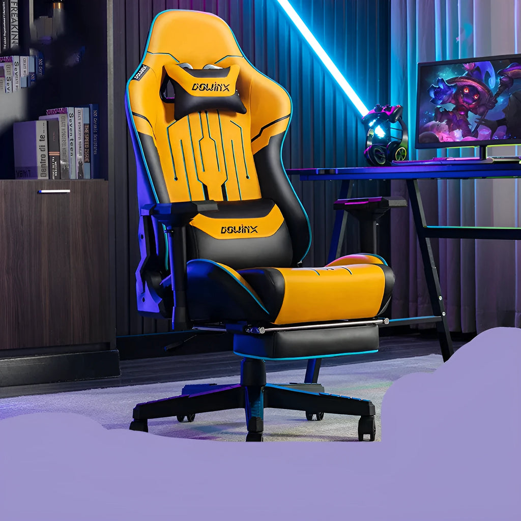 Dowinx LS-6010 black gaming chair with 4D adjustable armrests and leather upholstery