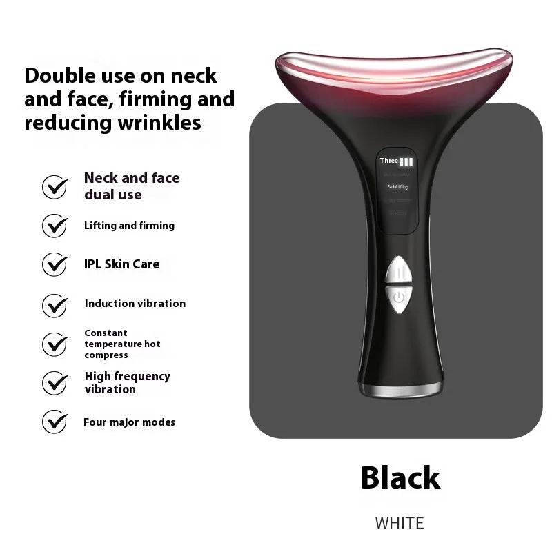 Handheld dual-purpose lifting and tightening color light neck beauty instrument with vibration massage in black