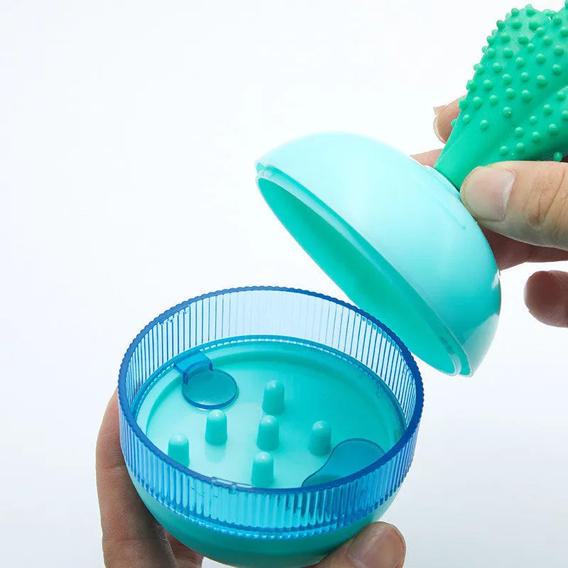 Blue pet leakage food ball toy on floor with kibble pieces nearby, measuring 8.8x8.5x16.5 cm