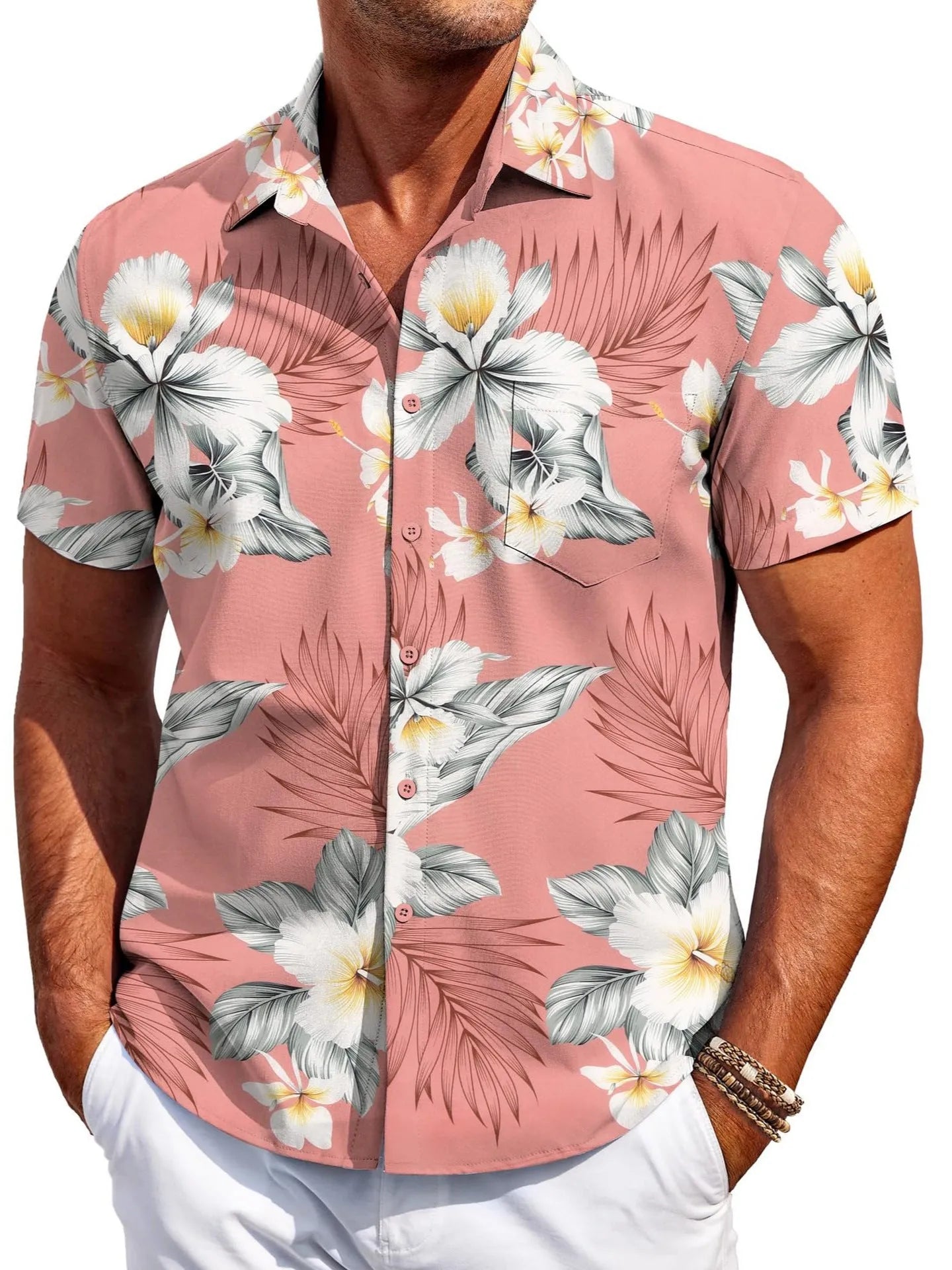 Men's slim fit Hawaiian cardigan short sleeve shirt in various colours