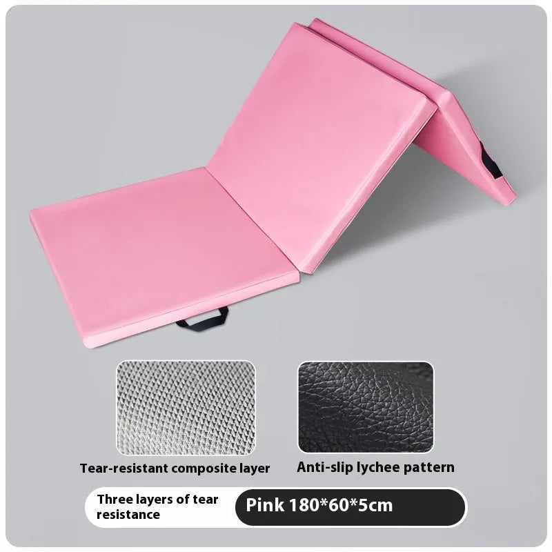 Three fold gymnastic mat in black, 180x60cm, non-slip surface for sit-ups and yoga