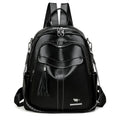 Genuine leather tassel backpack in khaki with fringe, stitching, anti-theft zippered hidden pocket and phone pocket