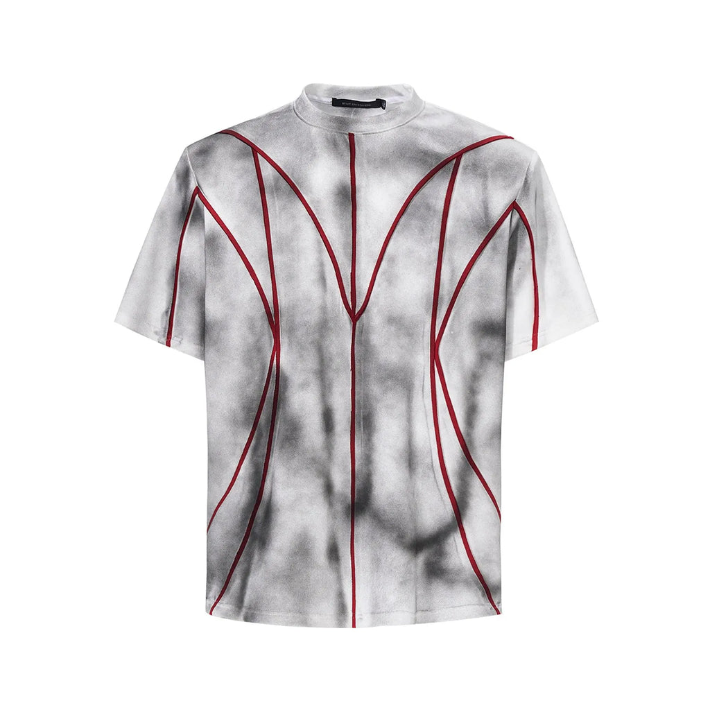 Women's padded shoulder T-shirt with three-dimensional patchwork design on short sleeves