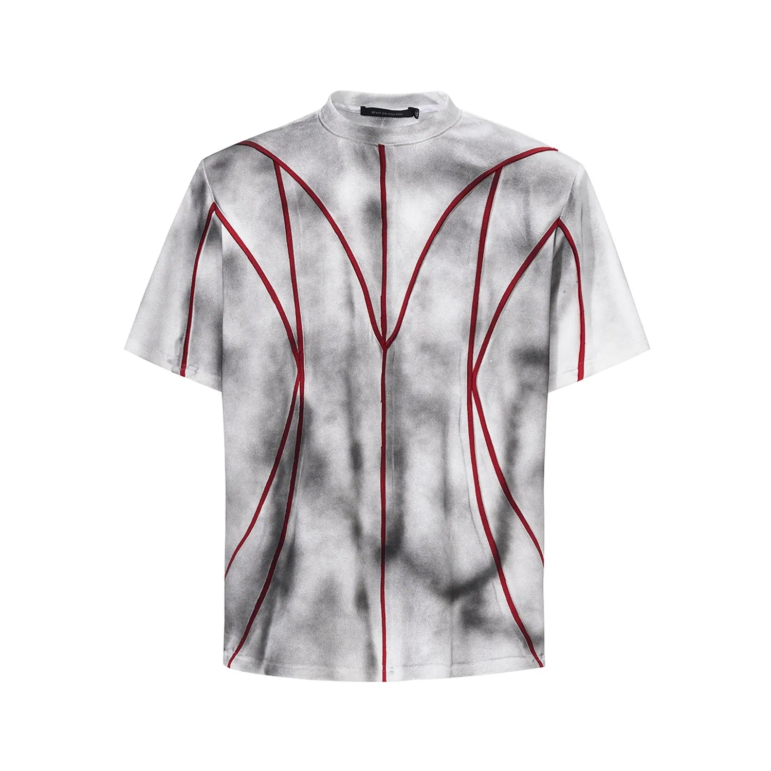 Women's padded shoulder T-shirt with three-dimensional patchwork design on short sleeves