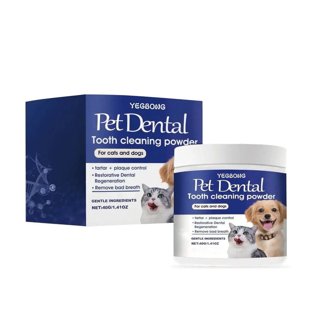 40g pet teeth cleaning powder tub, 5x5x4.9cm, for dog and cat teeth cleaning and stain removal