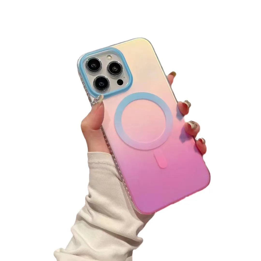 Gradient streamer neon magnetic suction phone case for iPhone in frosted acrylic with red and yellow colour