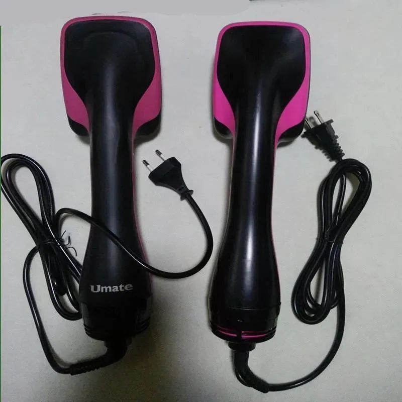 Black 2-in-1 electric hair dryer comb with 16-20mm alloy heat conductor and UK plug
