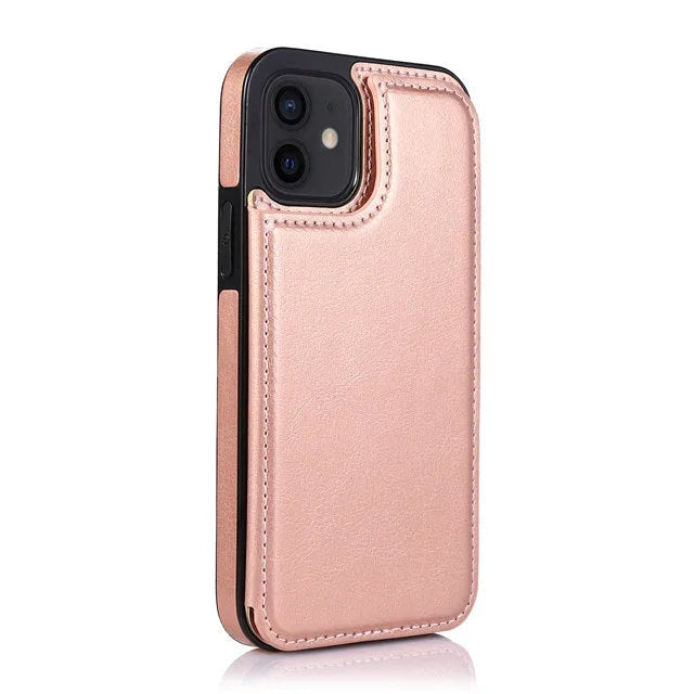 Crazy horse pattern leather double buckle bracket holster phone case for iPhone 13 in multiple colours