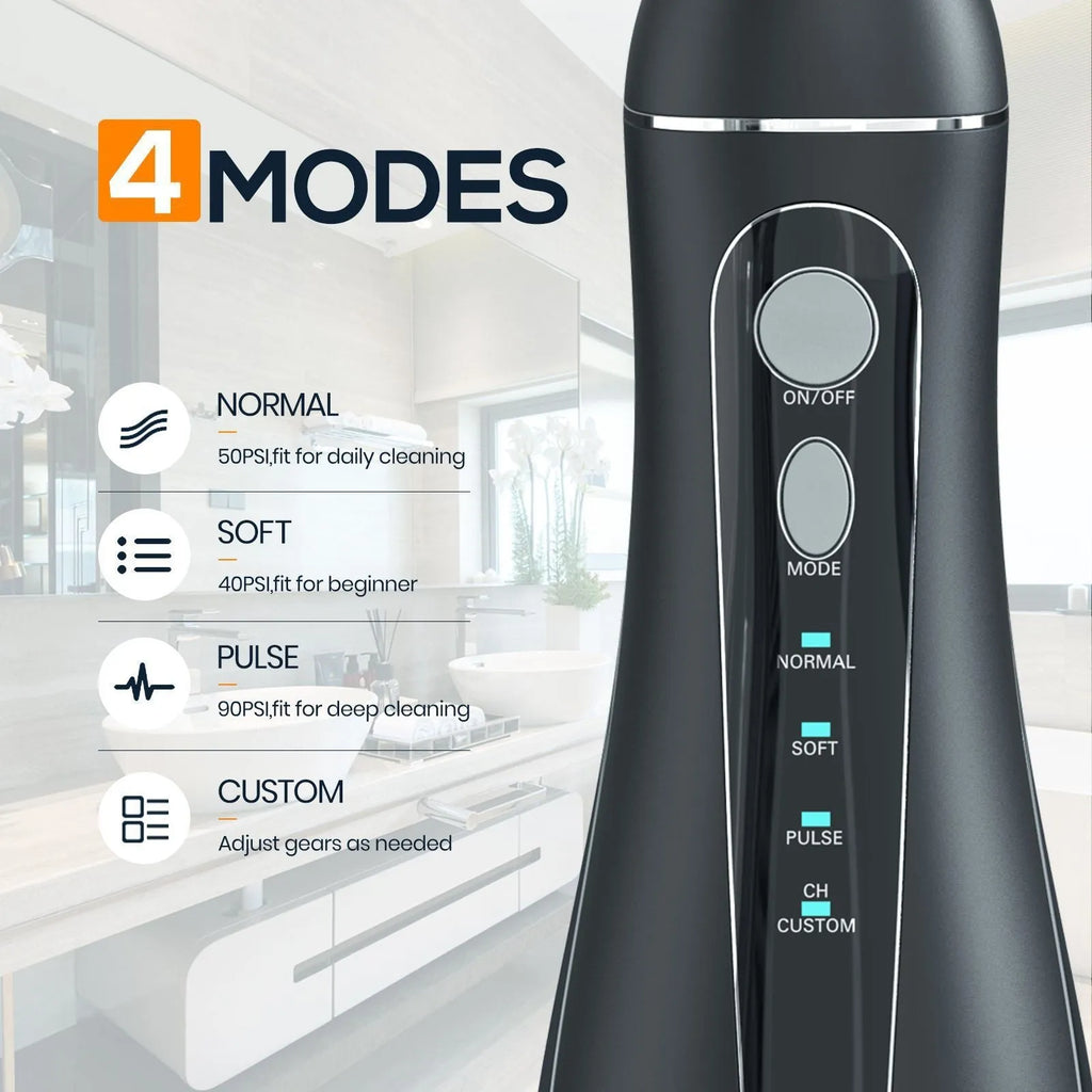 Black prooral portable oral irrigator electric water pick for adult home dental care with smart water toothpick function