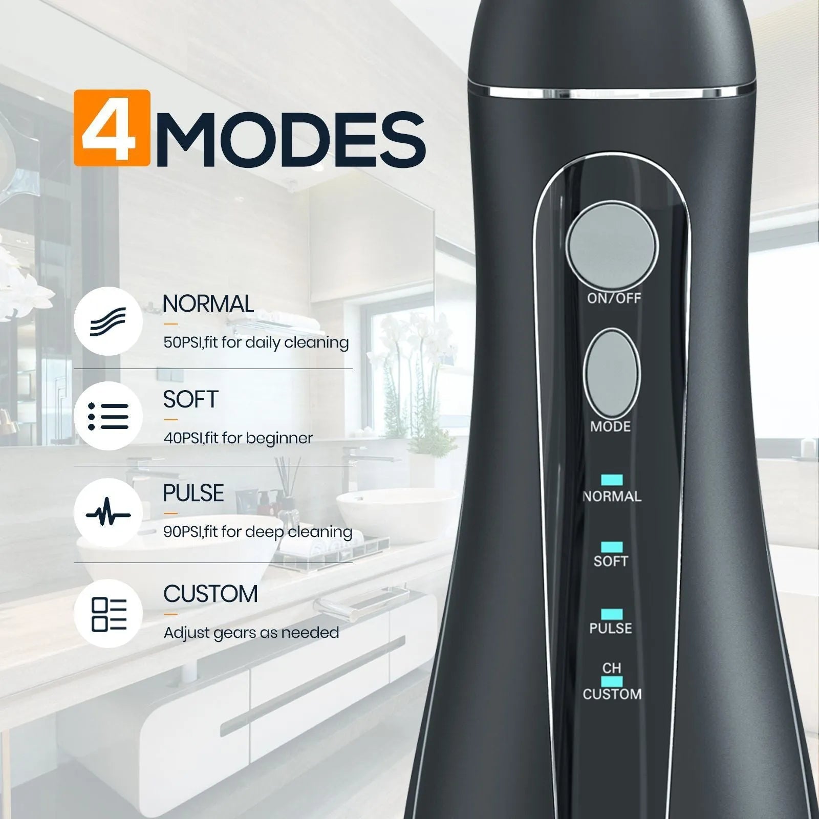 Black prooral portable oral irrigator electric water pick for adult home dental care with smart water toothpick function