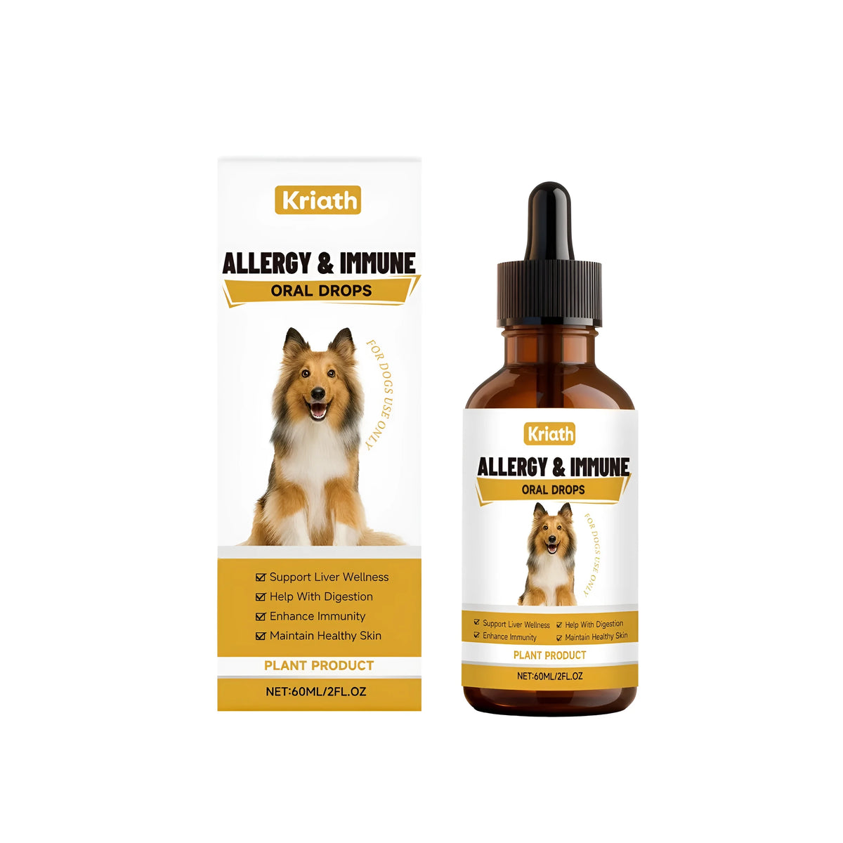 60ml dog herbal oral liquid bottle with pumpkin seed, Echinacea, elderberry, ginger, blackcurrant and milk thistle extracts