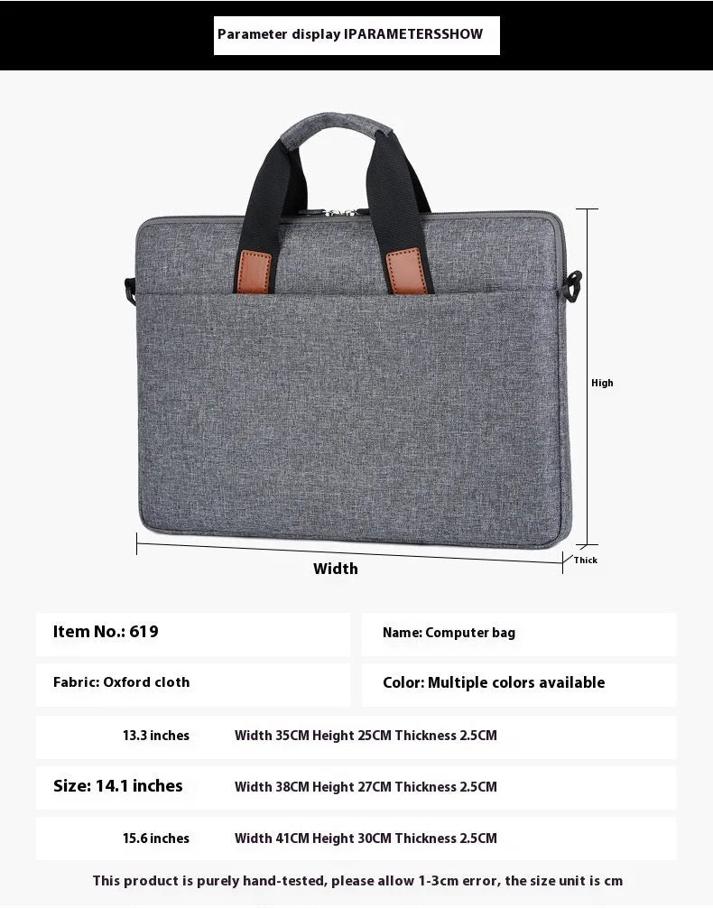 Black one-shoulder Oxford cloth laptop bag with large capacity and padded shoulder strap for 15.6 inch laptops