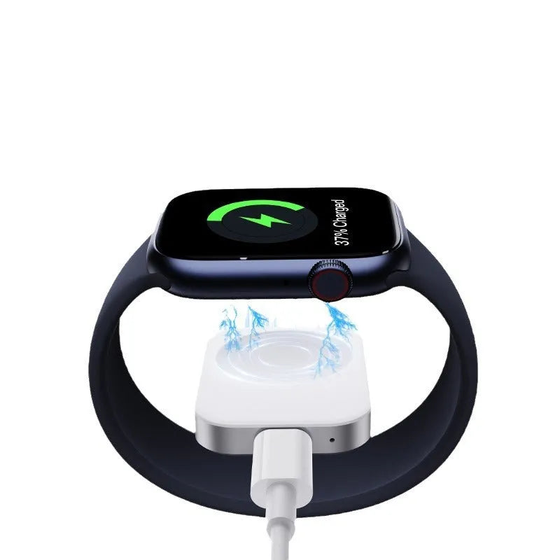 Black and white three-in-one magnetic wireless charger showing compact foldable design
