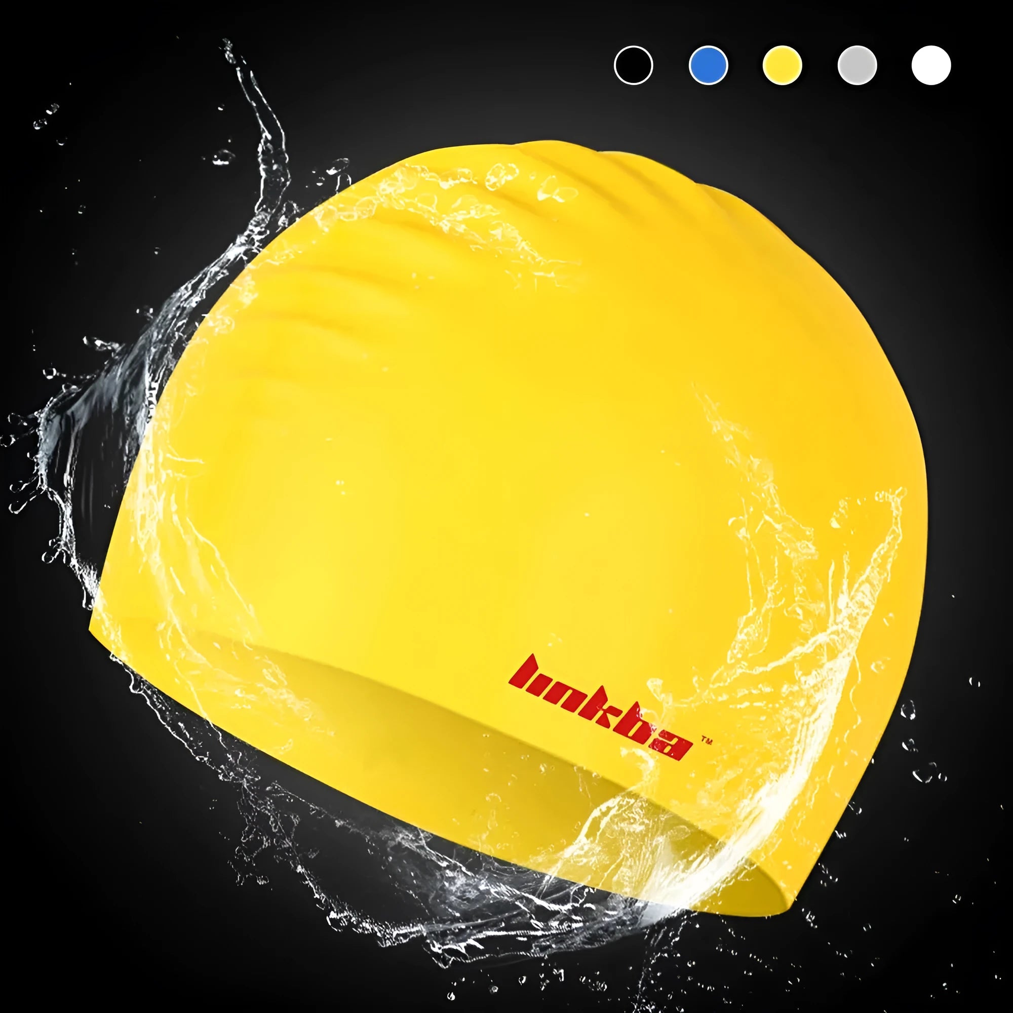 Silicone swimming cap with letter pattern in choice of five colours for swimming ear protection